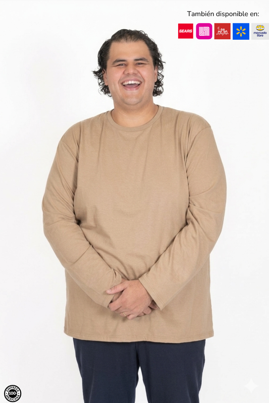 Playera Manga Larga Cuello Redondo Para Hombre Plus Size