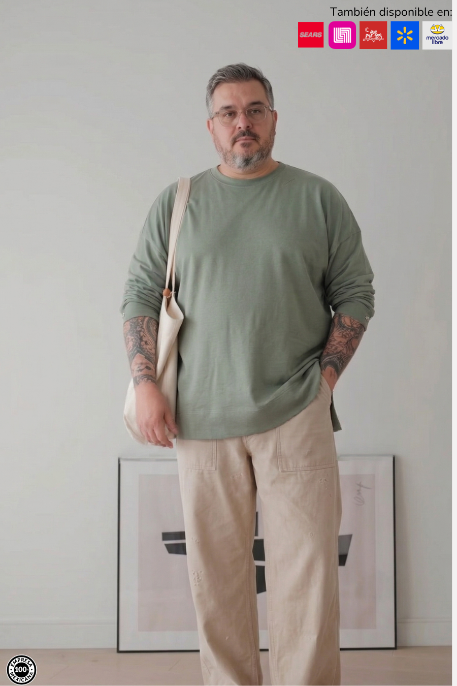 Playera Larga con Puños Abotonados- Hombre Plus Size